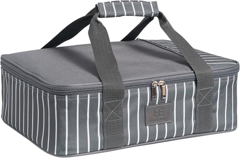 FE FUN ELEMENTS Fun Elements Casserole Carrier for Hot or Cold Food, Insulated Casserole Dish Carrier, Thermal Lasagna Lugger Tote for Potluck Parties/Picnic/Cookouts, Fits 9"×13" Baking Dish, Grey - Image 1